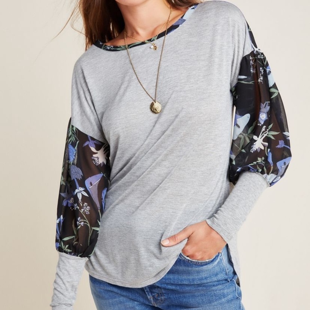 Anthropologie top sheer sleeves /jersey size Medium - Picture 3 of 10